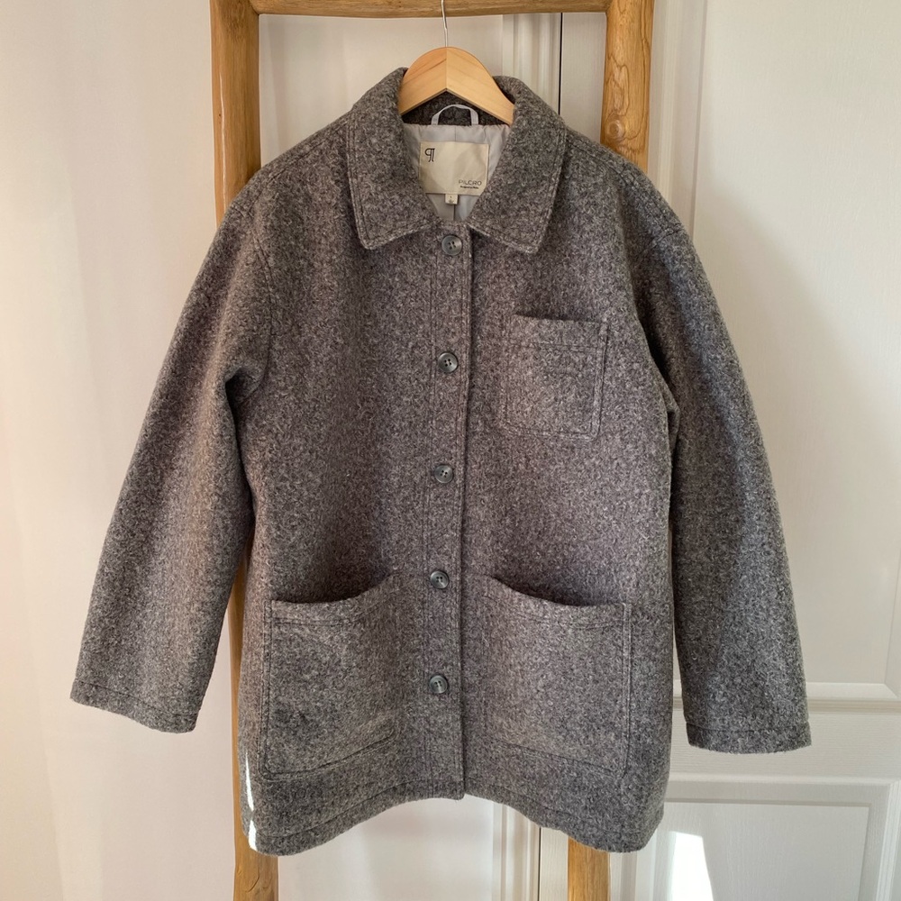 Pilcro Wooly Shirt Jacket Gray Size Large Preppy Fall Winter